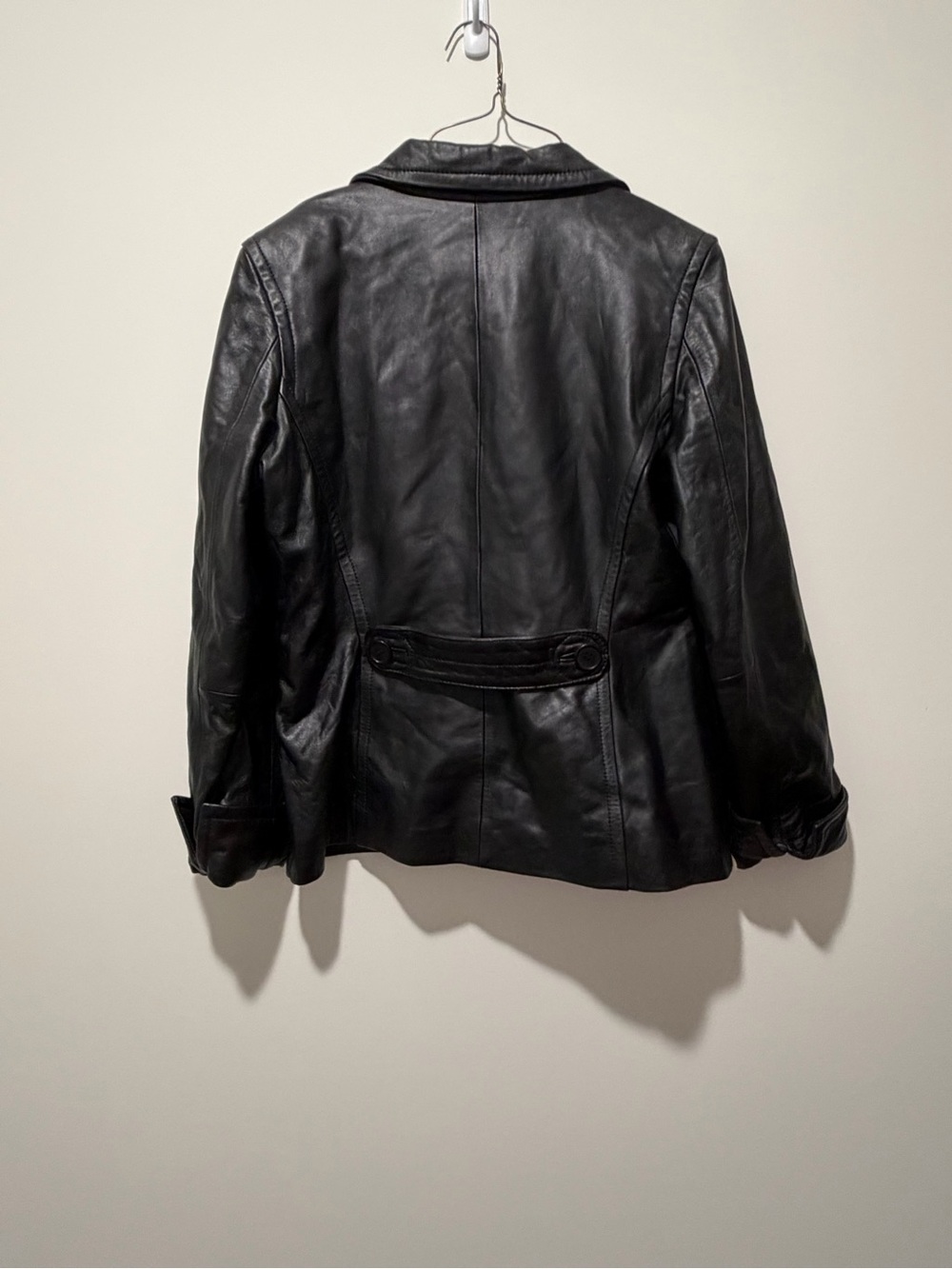 Jones New York Black Leather Button-Front Jacket with Rosette Accent - Picture 2 of 4